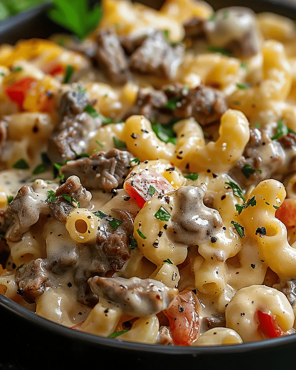 High-Protein Creamy Philly Cheesesteak Mac & Cheese Delight
