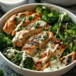 Grilled Chicken & Broccoli Bowls with Creamy Garlic Sauce