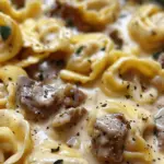 heesesteak Tortellini in Creamy Provolone Sauce
