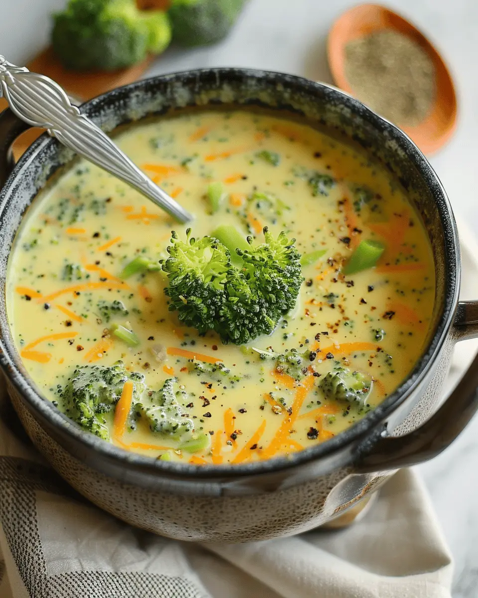 High Protein Broccoli Cheddar Soup with Turkey Bacon Twist
