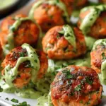 Baked Salmon Meatballs with Avocado Sauce