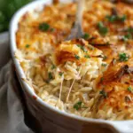 French Onion Chicken Orzo Casserole