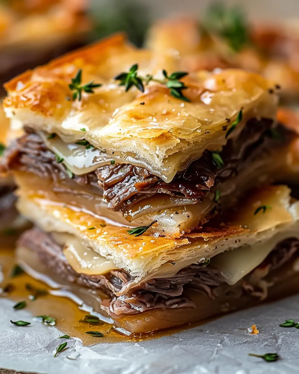 French Dip Squares: Easy Turkey Bacon & Chicken Ham Delight