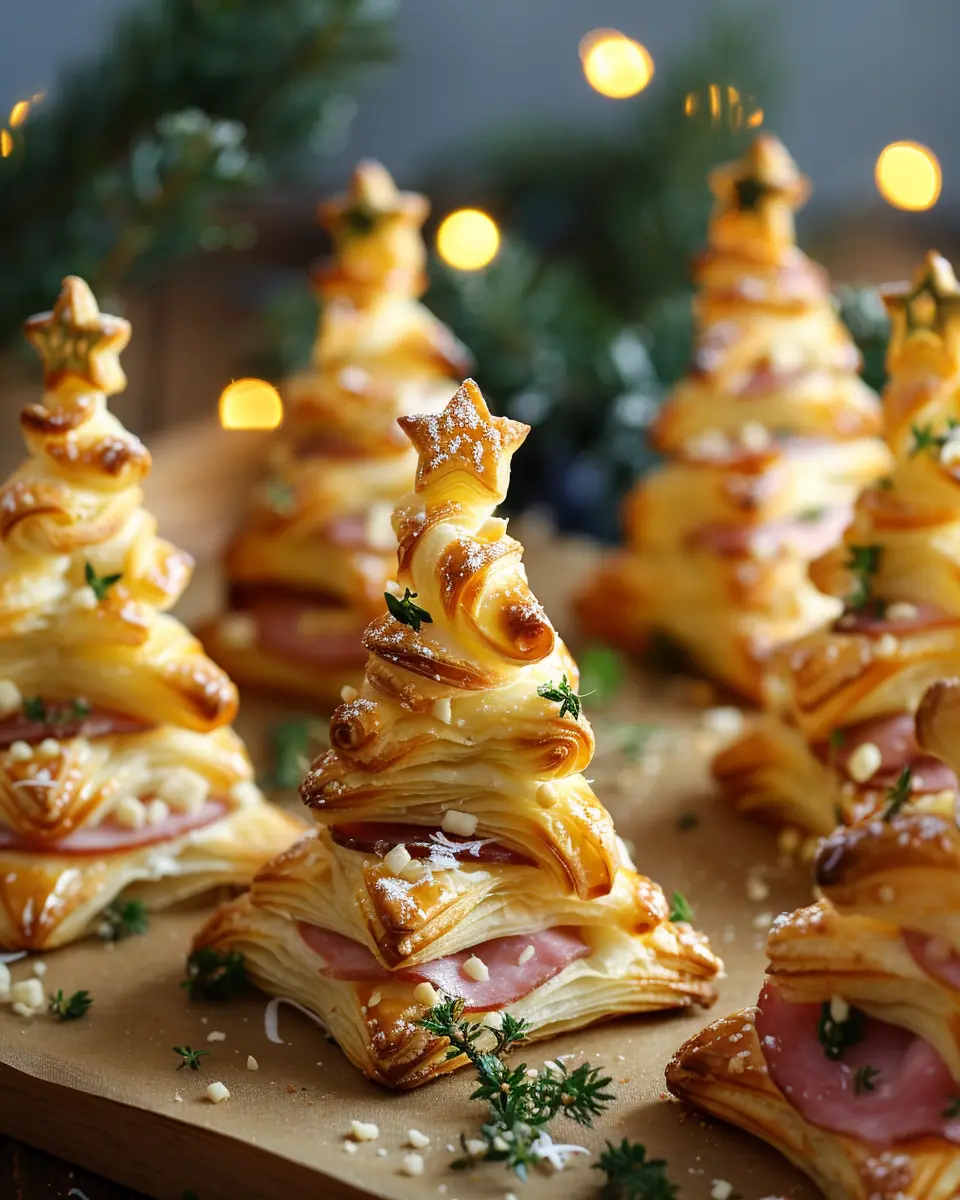 Ham and Cheese Puff Pastry Christmas Trees with Chicken Ham Delight