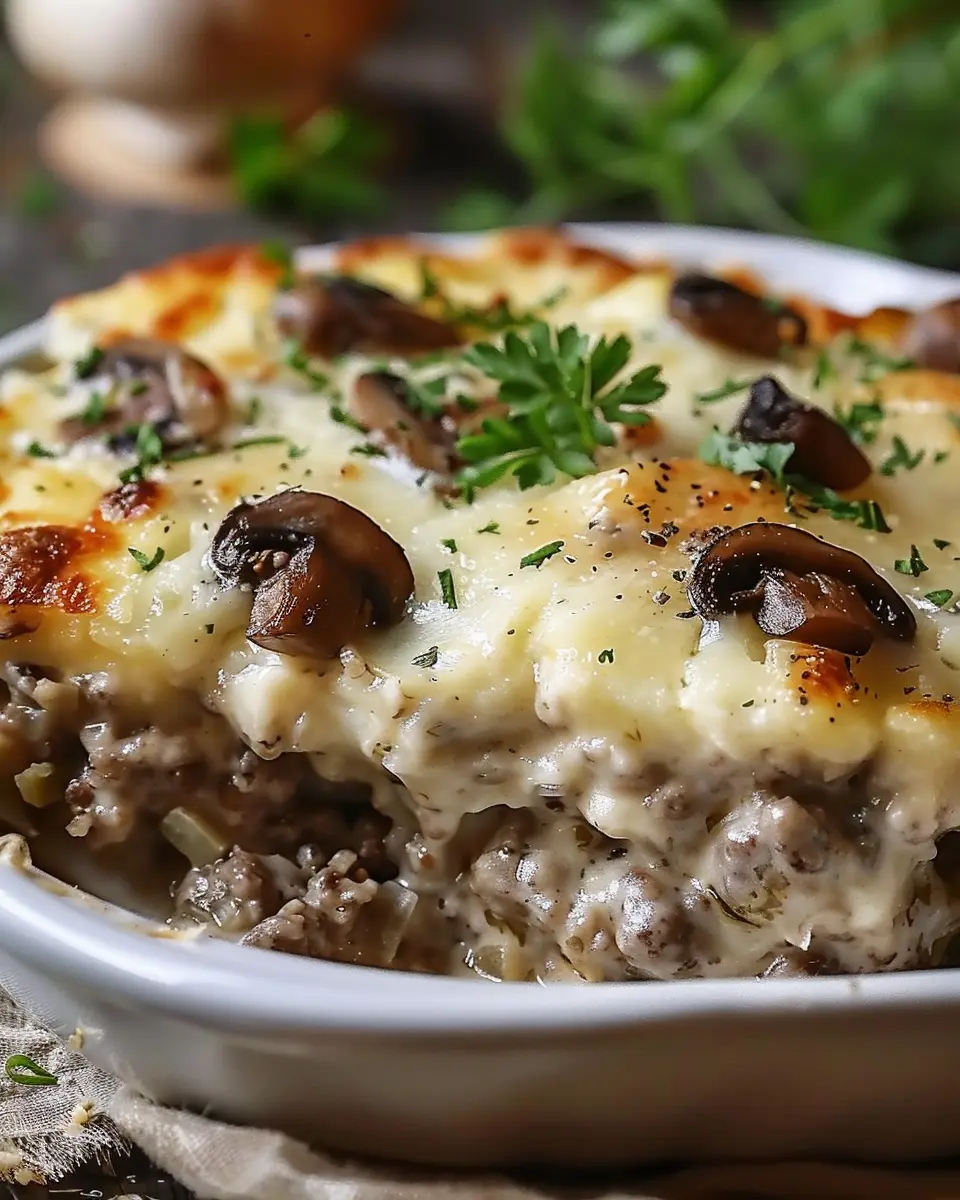 Mushroom and Swiss Burger Casserole: A Delectable Family Dish