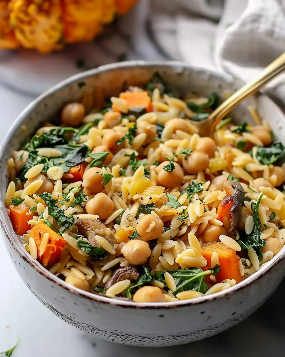 One Pot Fall Vegetable Orzo and Chickpeas Recipe for Cozy Nights
