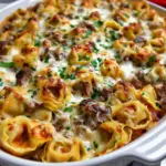 Golden Cheese Steak Tortellini Casserole