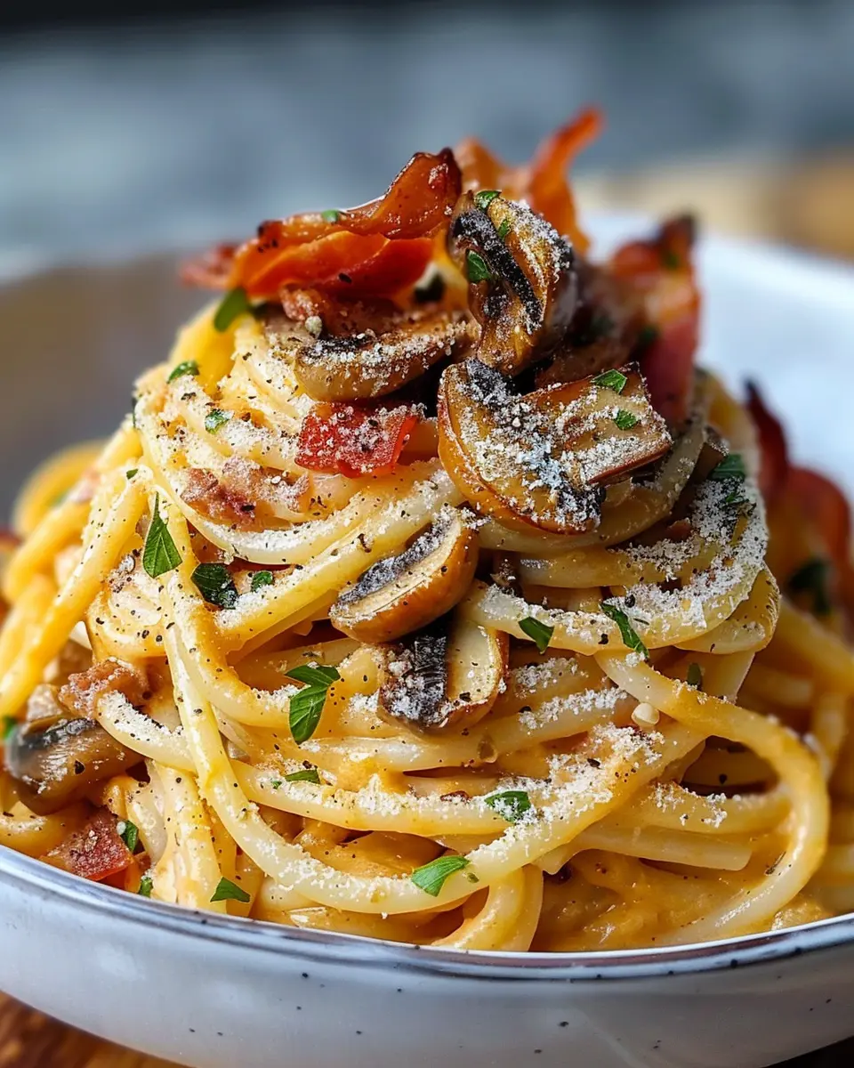 Pumpkin &amp; Mushroom Spaghetti: Indulgent Turkey Bacon Delight
