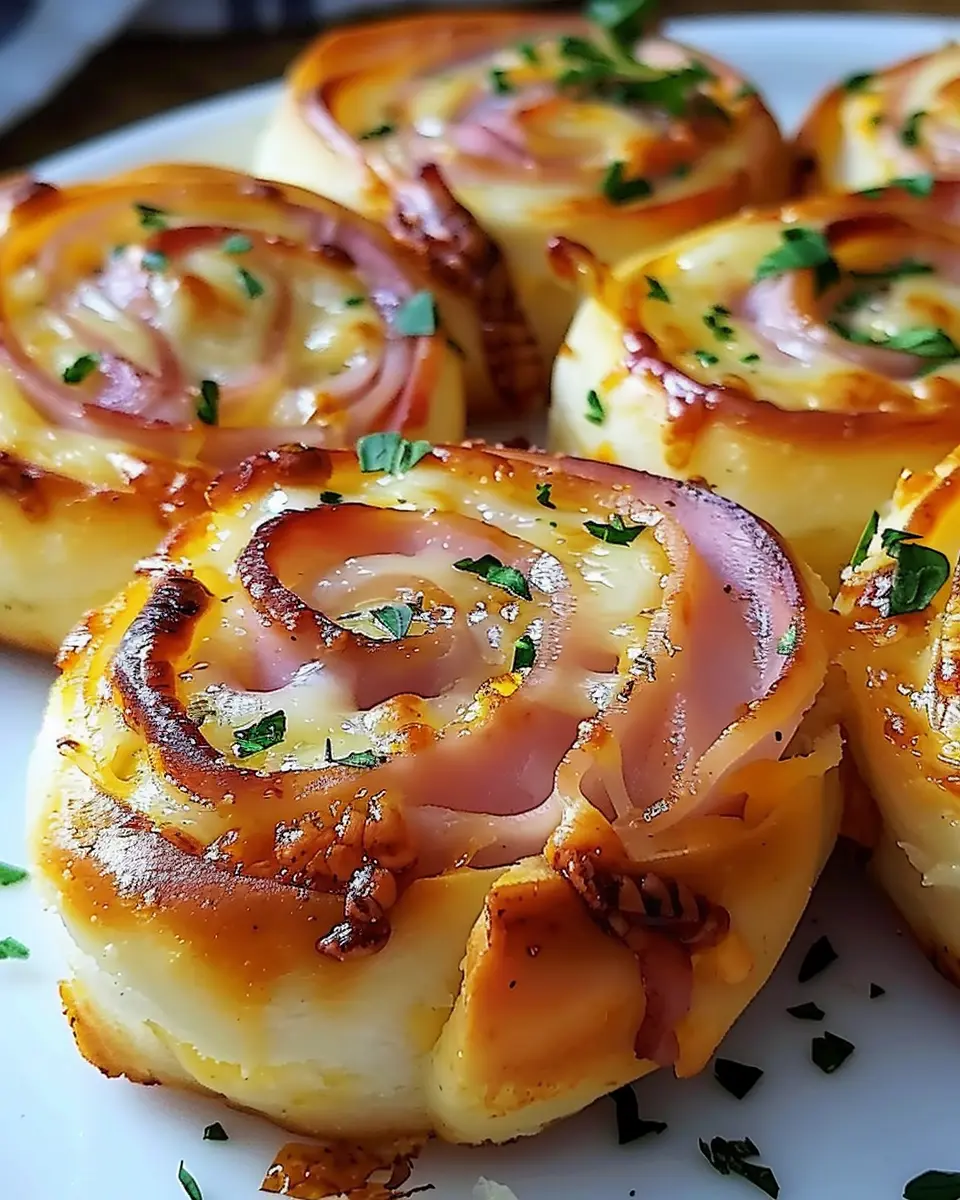 Hot Ham and Cheese Pinwheels with Turkey Bacon and Chicken Ham